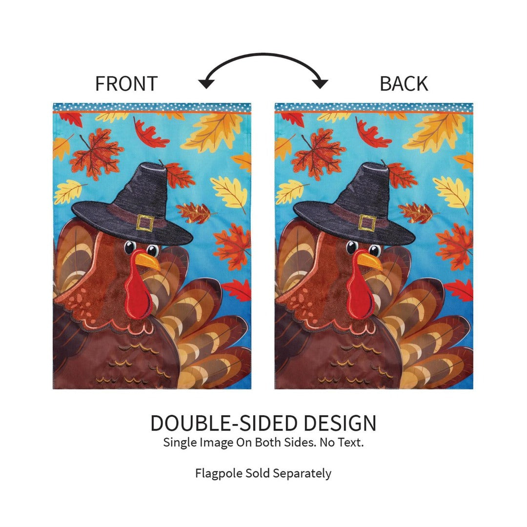 Thanksgiving Turkey Time 2-Sided Applique Garden Flag | 12.5" x 18" heartlandflags