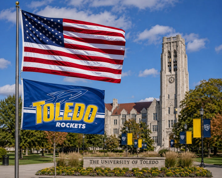 Toledo Rockets Flag 3x5 Blue Logo heartlandflags
