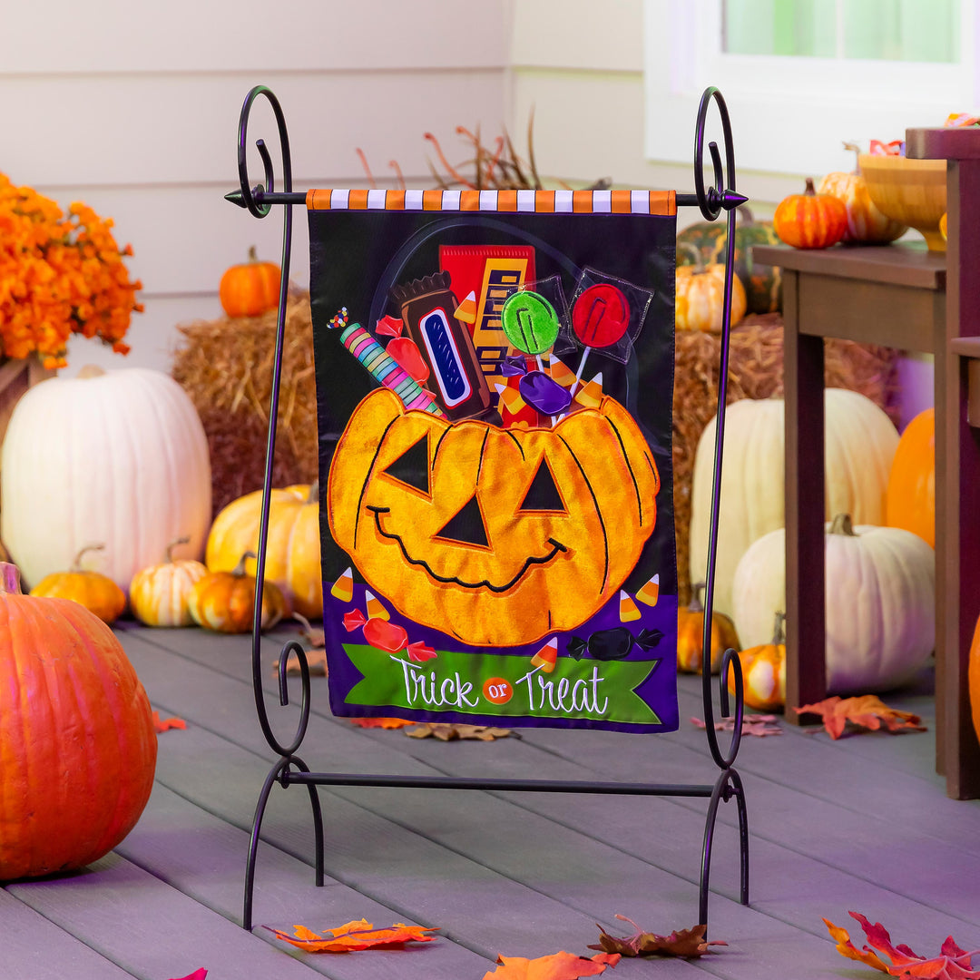 Trick or Treat Halloween Pumpkin Bucket 2 Sided Garden Flag heartlandflags