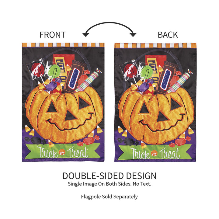Trick or Treat Halloween Pumpkin Bucket 2 Sided Garden Flag heartlandflags