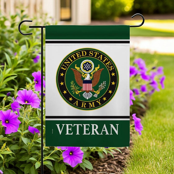 US Army Veteran Garden Flag 2 Sided Logo heartlandflags