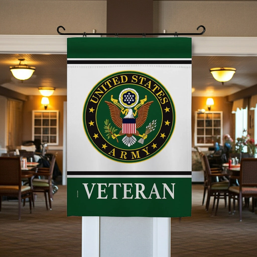 US Army Veteran Garden Flag 2 Sided Logo heartlandflags