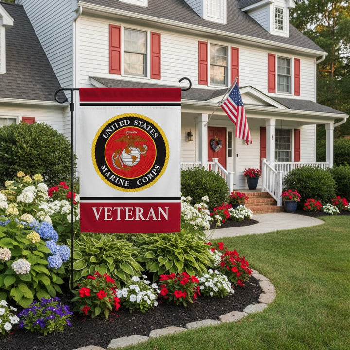 US Marine Corps Veteran Garden Flag 2 Sided Logo heartlandflags