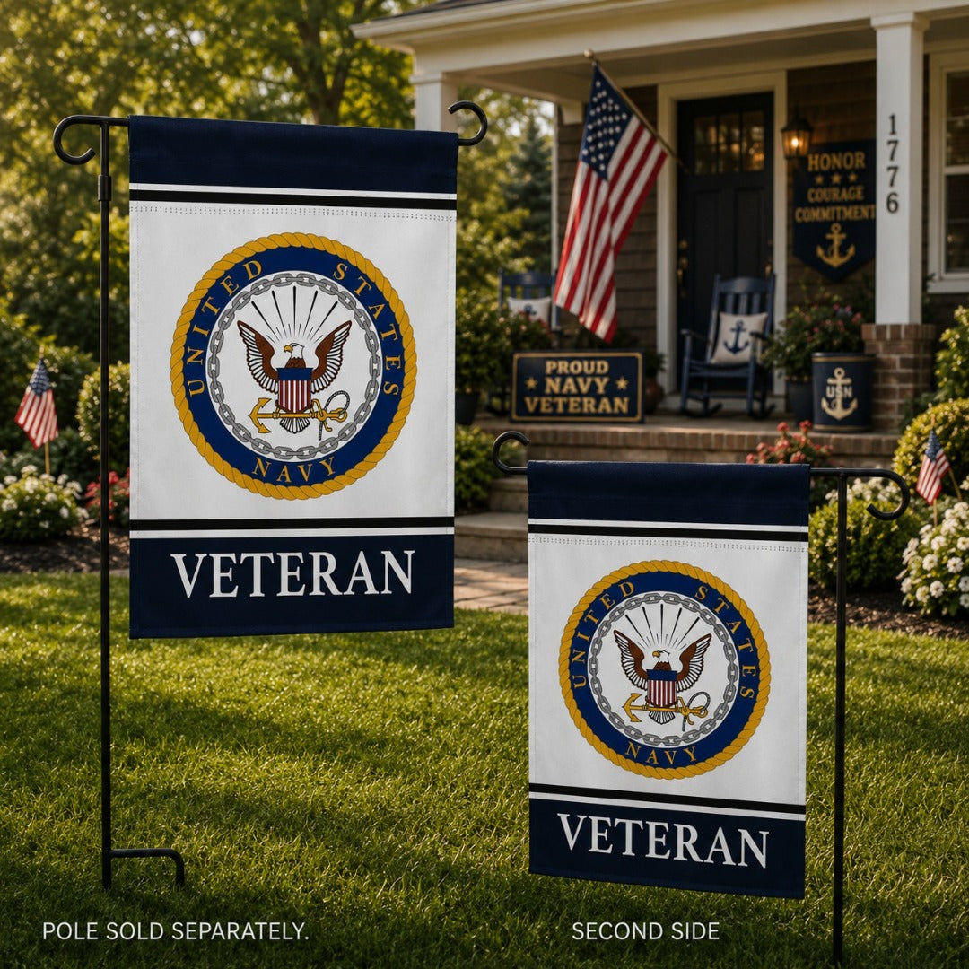 US Navy Veteran Garden Flag 2 Sided Military heartlandflags