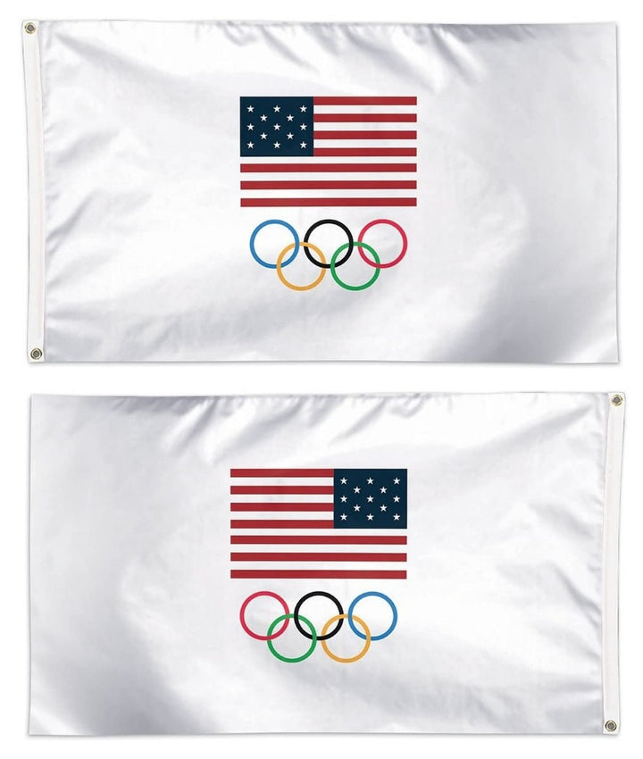 USOC Olympic Rings Flag 3x5 White heartlandflags
