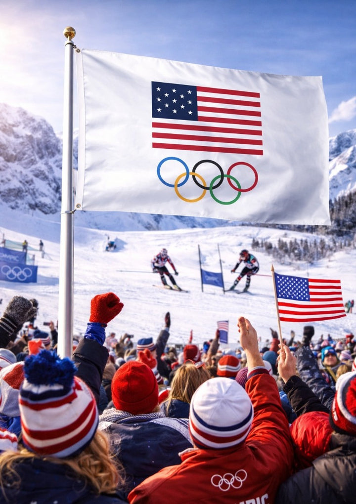 USOC Olympic Rings Flag 3x5 White heartlandflags