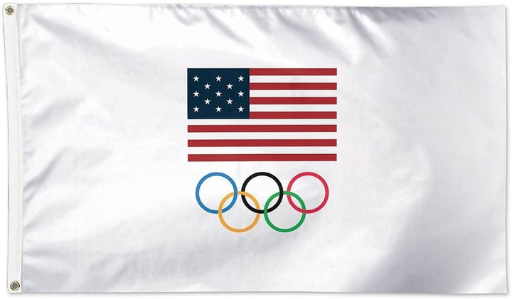 USOC Olympic Rings Flag 3x5 White heartlandflags