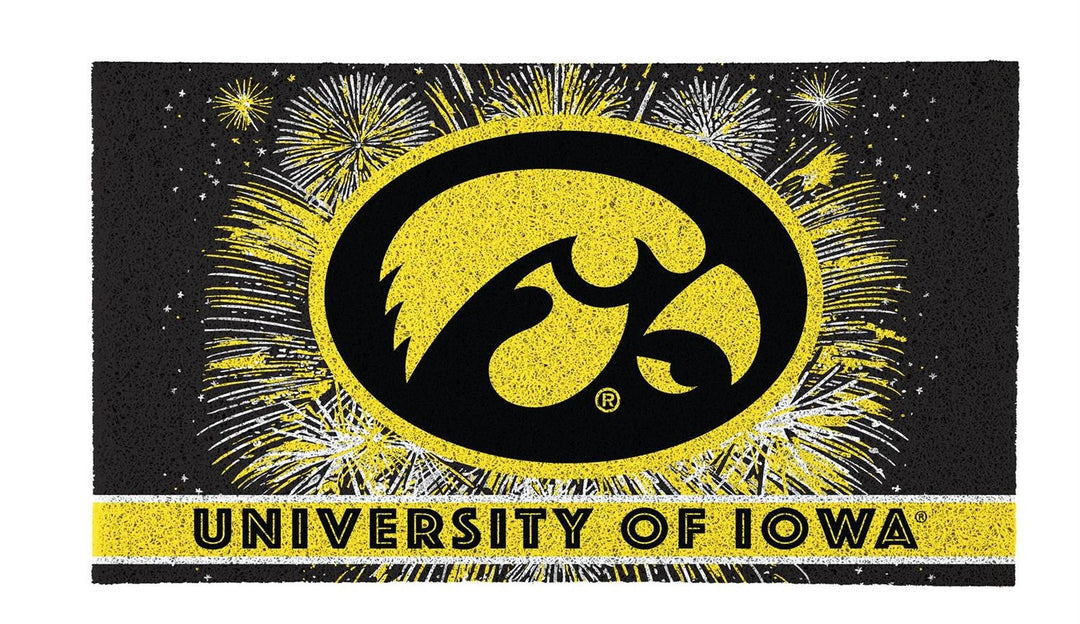 University of Iowa Patriotic PVC Mat flat lay product shot showing full design with University of Iowa text and Tigerhawk logo