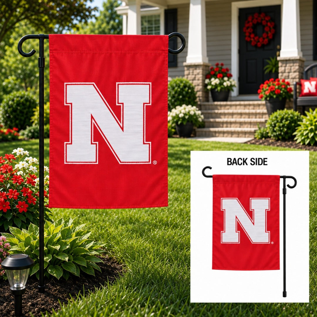 University of Nebraska 2 Sided Garden Flag Applique Logo heartlandflags