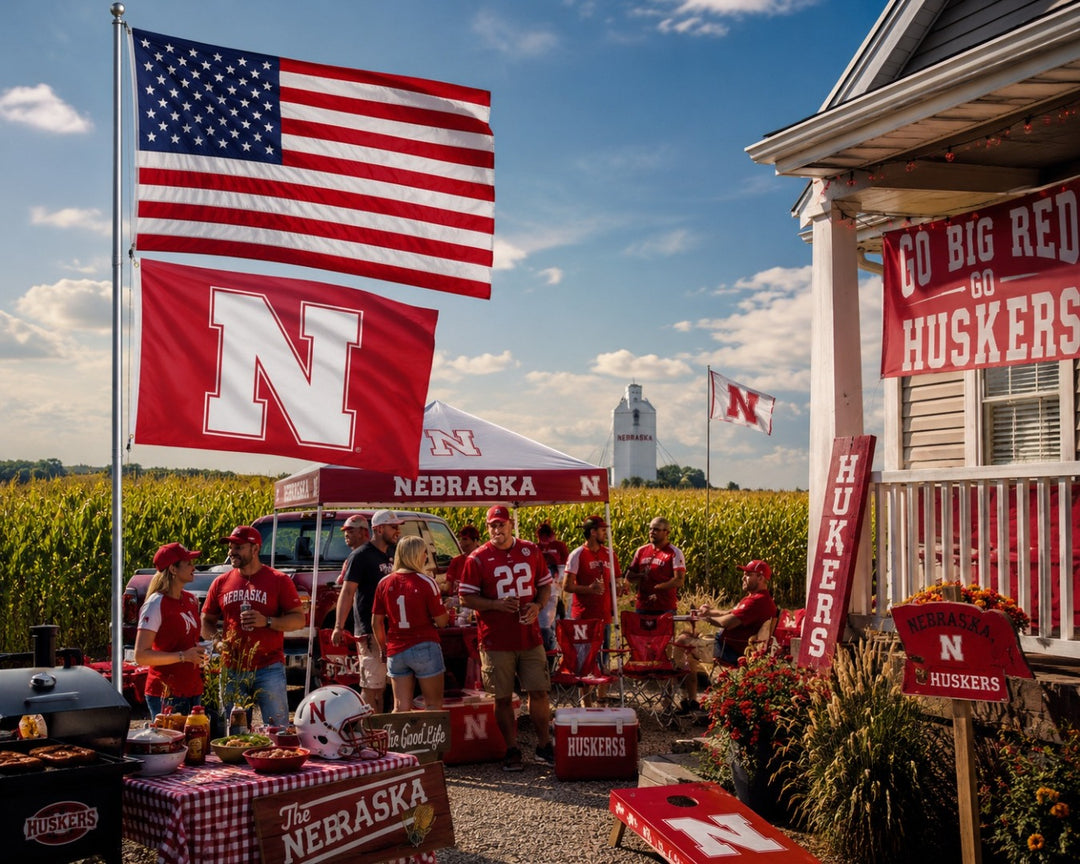 University of Nebraska Flag 2 Sided White N Logo heartlandflags