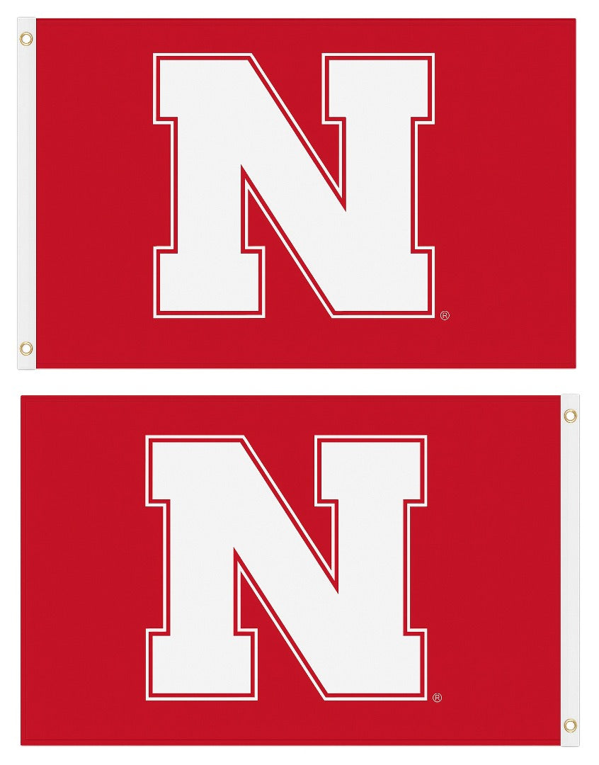 University of Nebraska Flag 2 Sided White N Logo heartlandflags