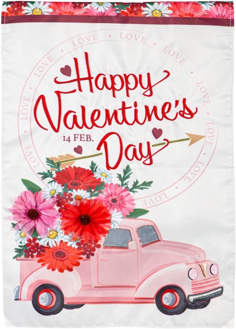 Valentine's Flower Truck Garden Flag 2 Sided Applique heartlandflags