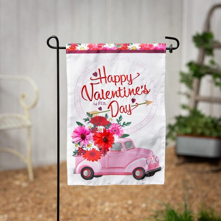 Valentine's Flower Truck Garden Flag 2 Sided Applique heartlandflags