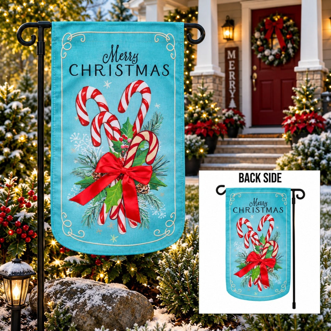 Vintage Candy Cane Merry Christmas 2-Sided Long Garden Flag heartlandflags