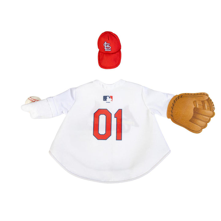 Back of Cardinals goose jersey with red 01 beside matching red cap