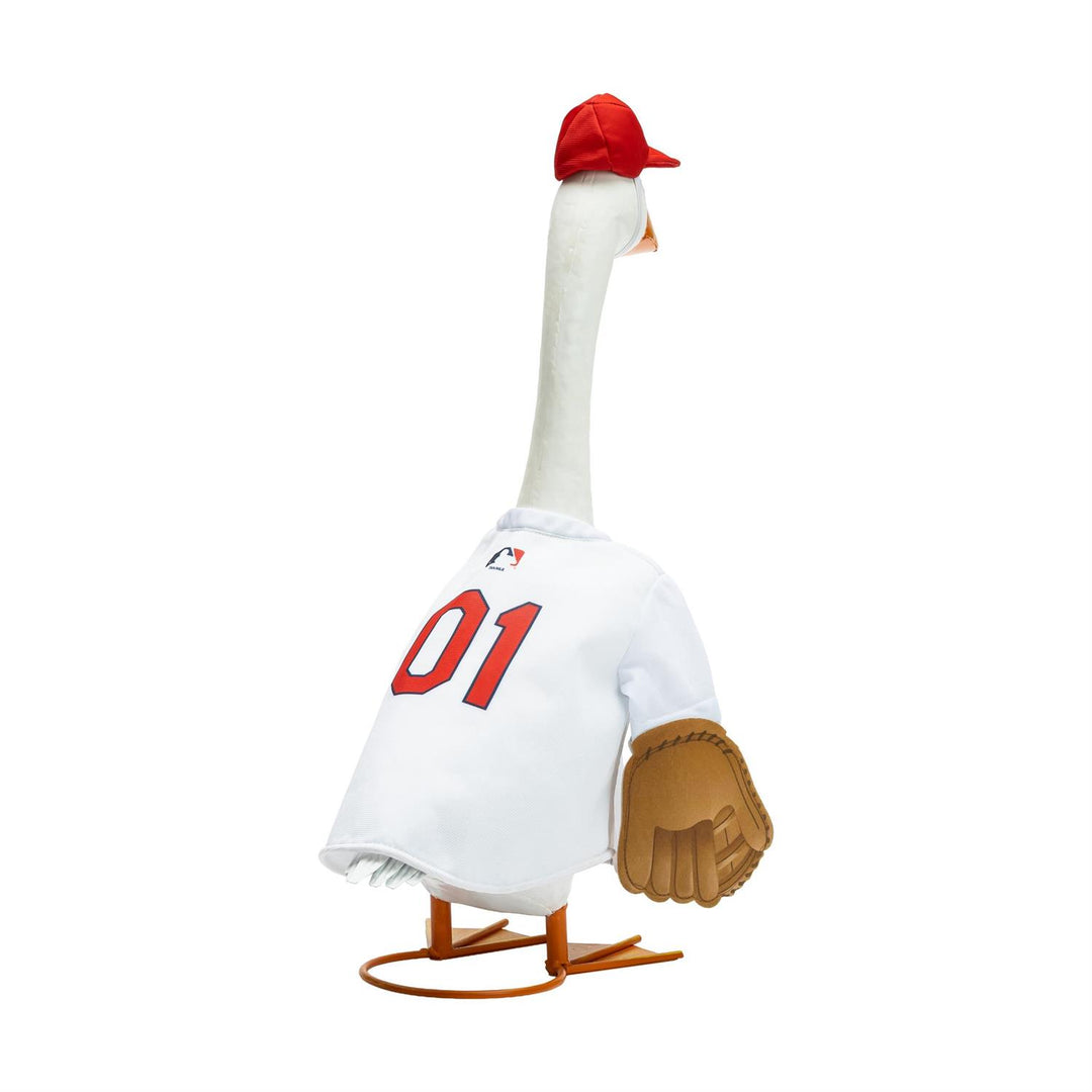 Front view of Cardinals outfit modeled on a 21-inch goose, goose not included