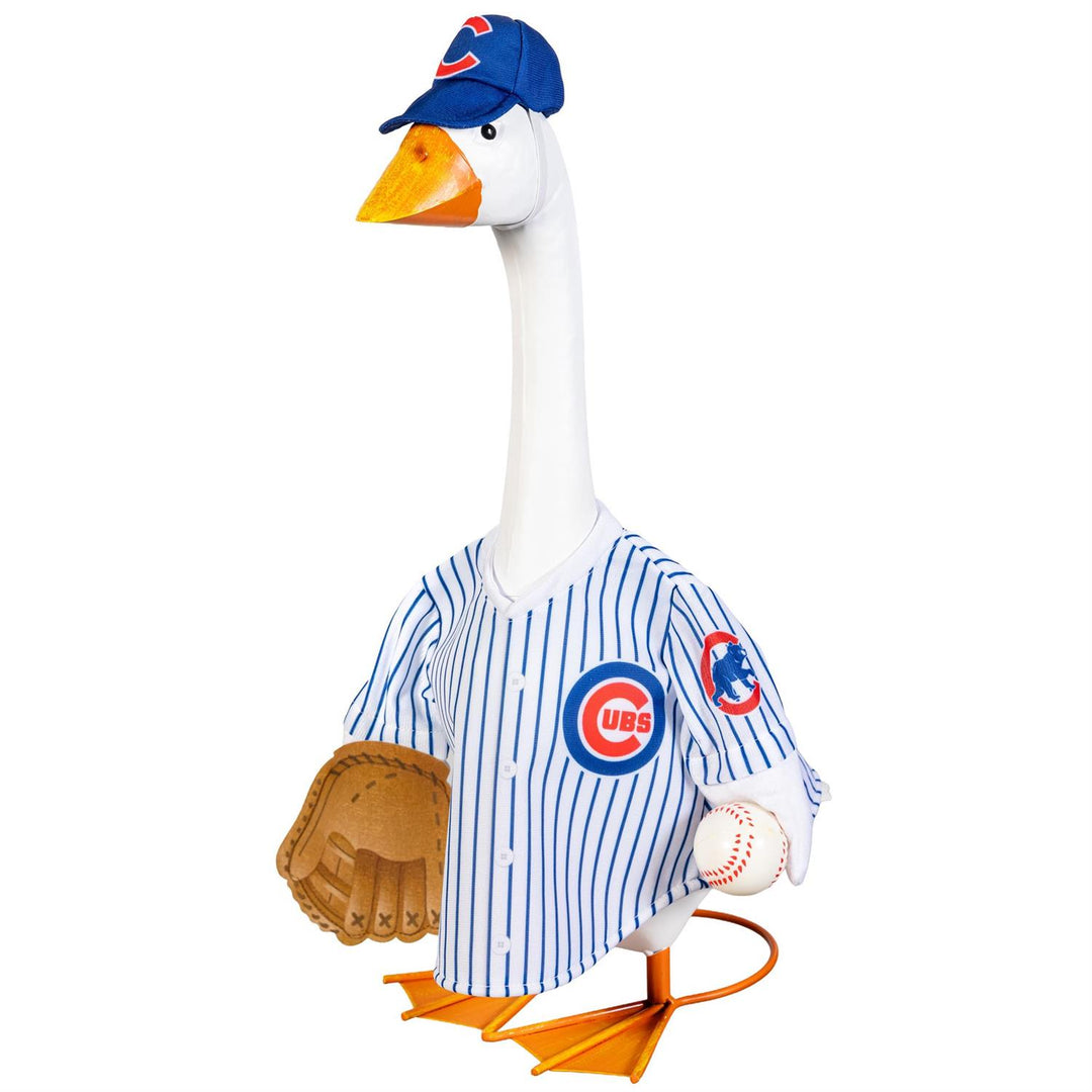 Rear view of Chicago Cubs goose jersey with blue 01 outlined in red