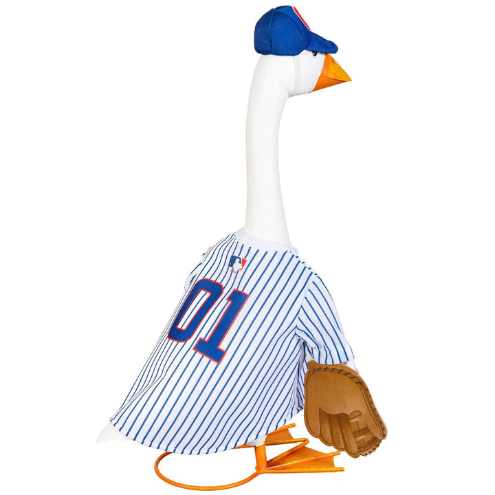 Front view of Cubs outfit modeled on a 21-inch porch goose, goose not included