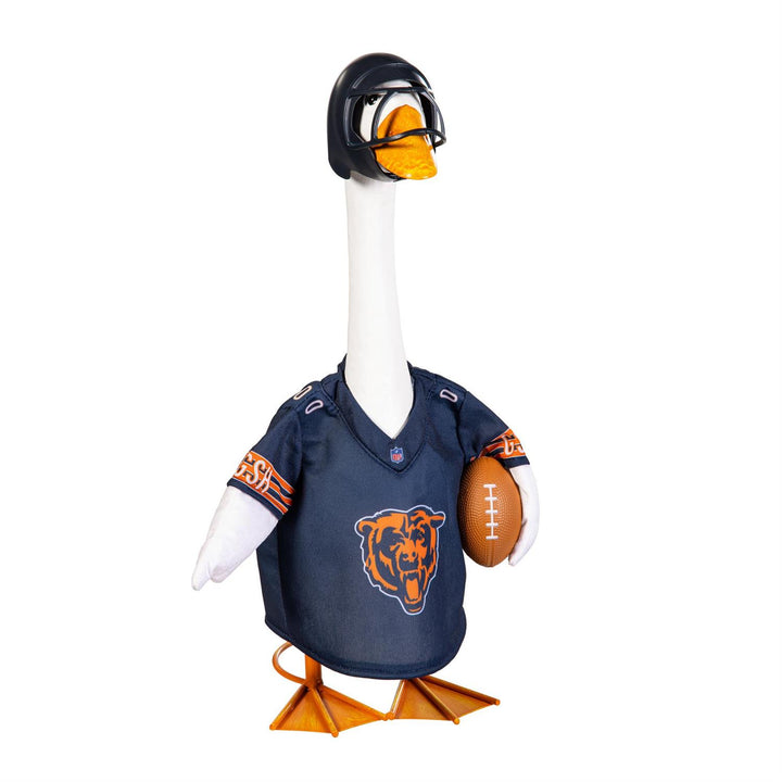 Licensed Chicago Bears porch goose outfit with navy jersey, helmet and football accent, goose not included
