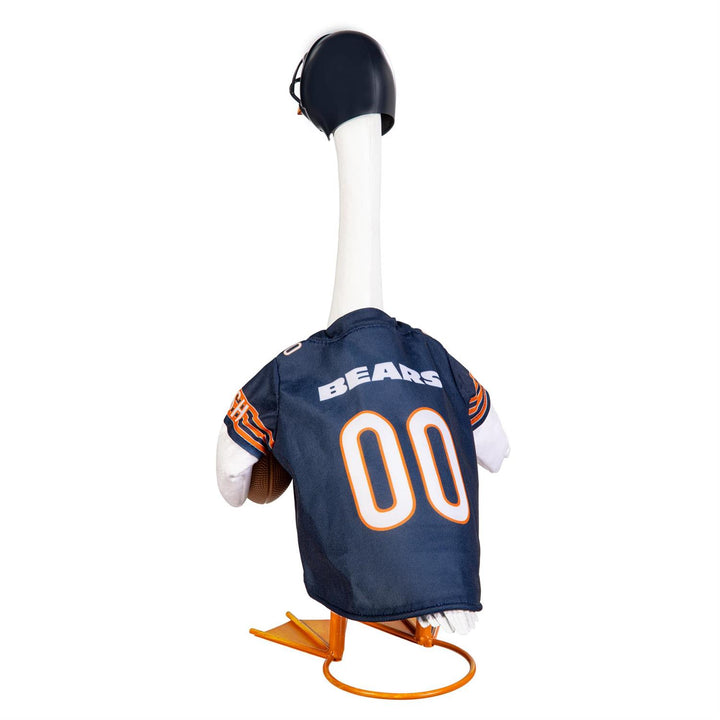 Back of Chicago Bears navy goose jersey and coordinating football helmet