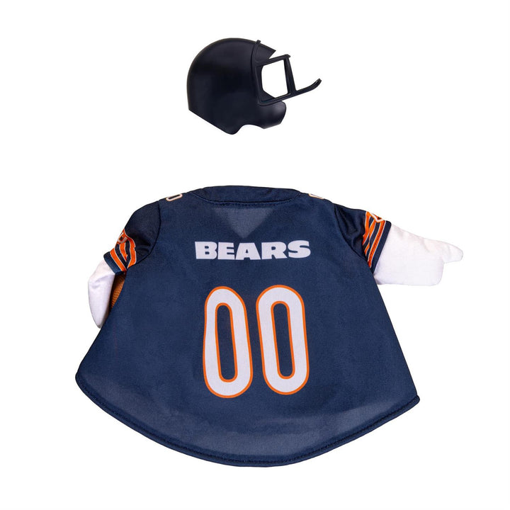 Front view of Chicago Bears outfit modeled on a 21-inch porch goose