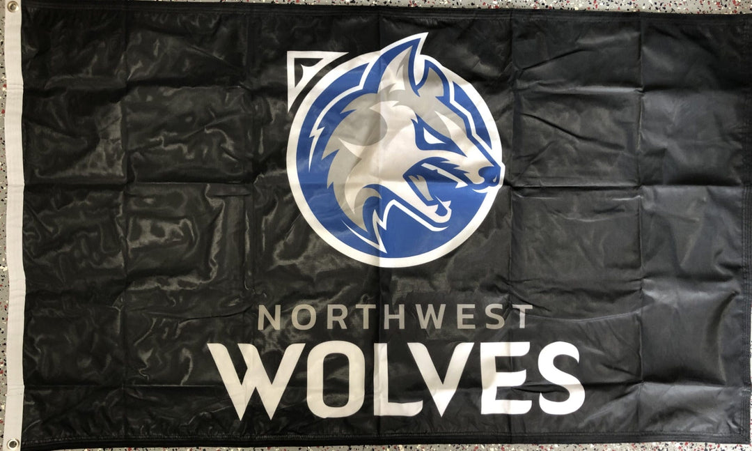 Waukee Northwest Wolves Flag 3x5 Black 2 Sided heartlandflags