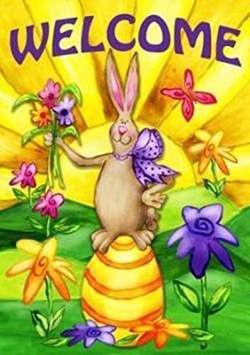 Welcome Bunny Easter Garden Flag 2 Sided heartlandflags