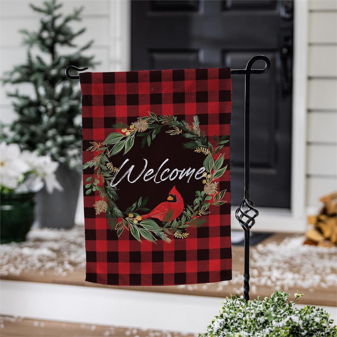 Welcoming Cardinal Wreath 2 Sided Garden Flag heartlandflags