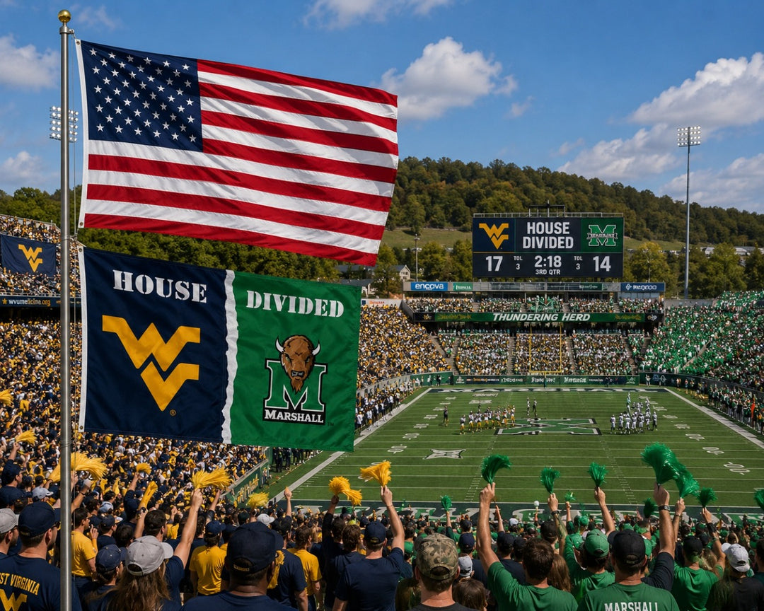 West Virginia vs Marshall Flag 3x5 House Divided 2 Sided Rivalry heartlandflags