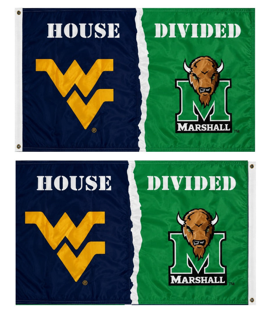 West Virginia vs Marshall Flag 3x5 House Divided 2 Sided Rivalry heartlandflags