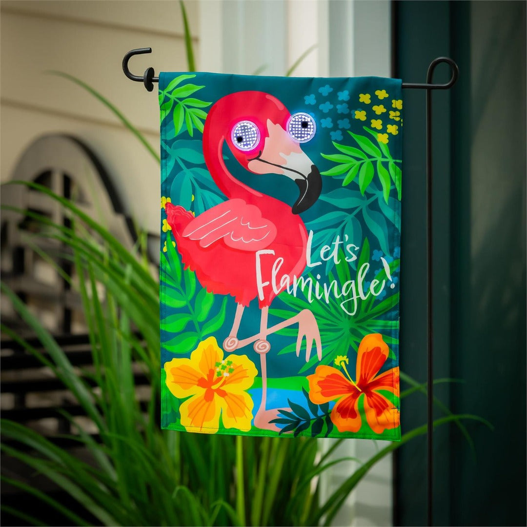Winky Blinky Let's Flamingle LED Garden Flag heartlandflags