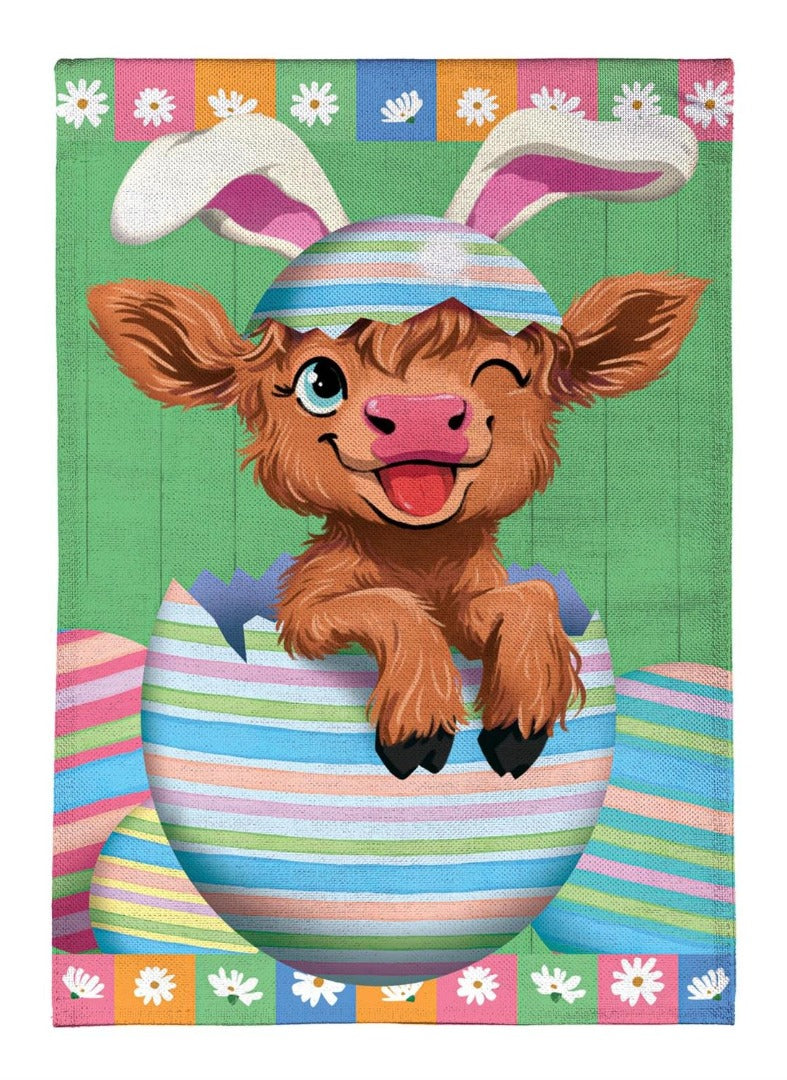 Winky The Easter Highland Cow 2 Sided Garden Flag heartlandflags