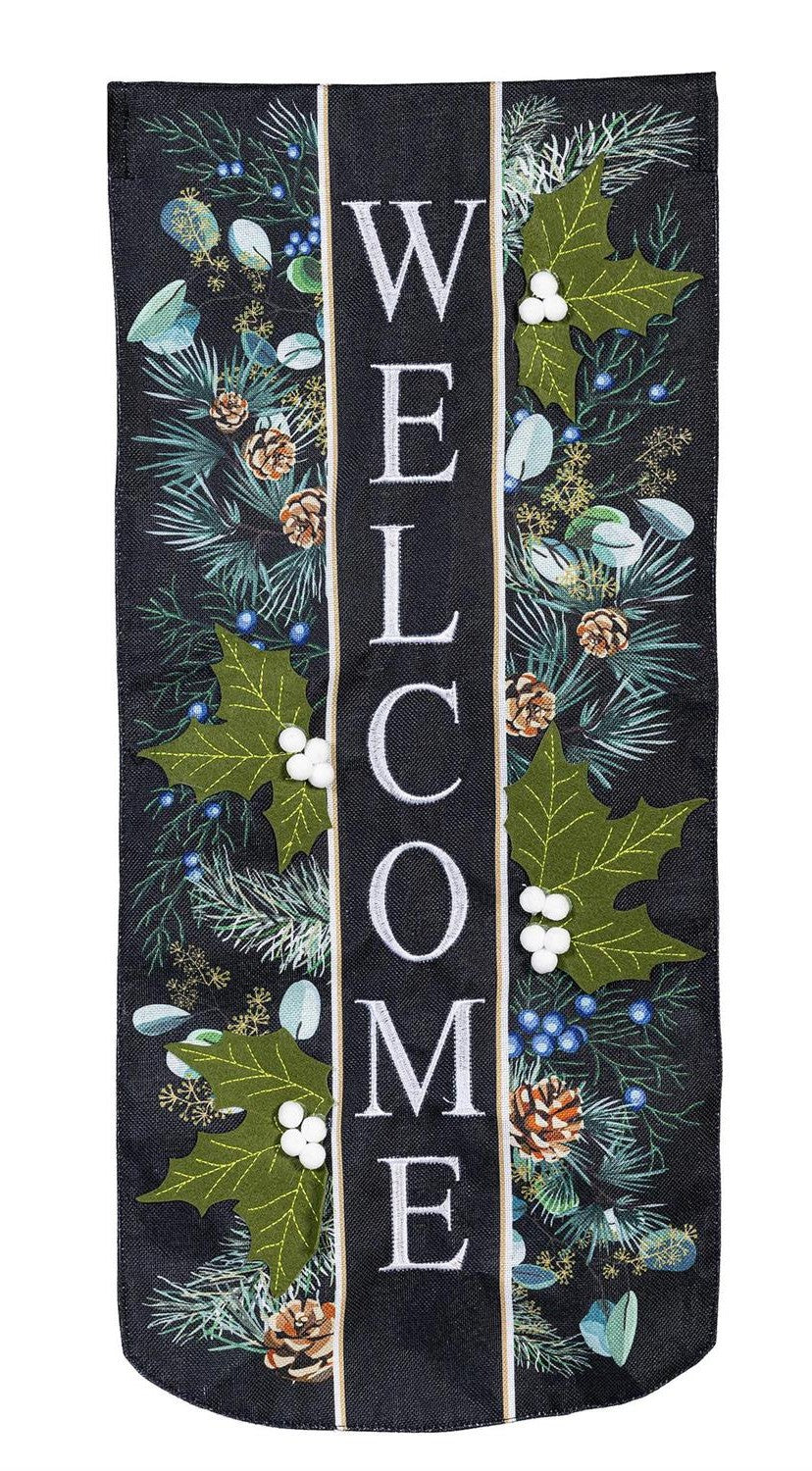 Winter Foliage Welcome 2 Sided Long Garden Flag heartlandflags