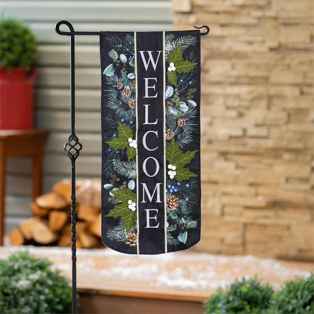 Winter Foliage Welcome 2 Sided Long Garden Flag heartlandflags