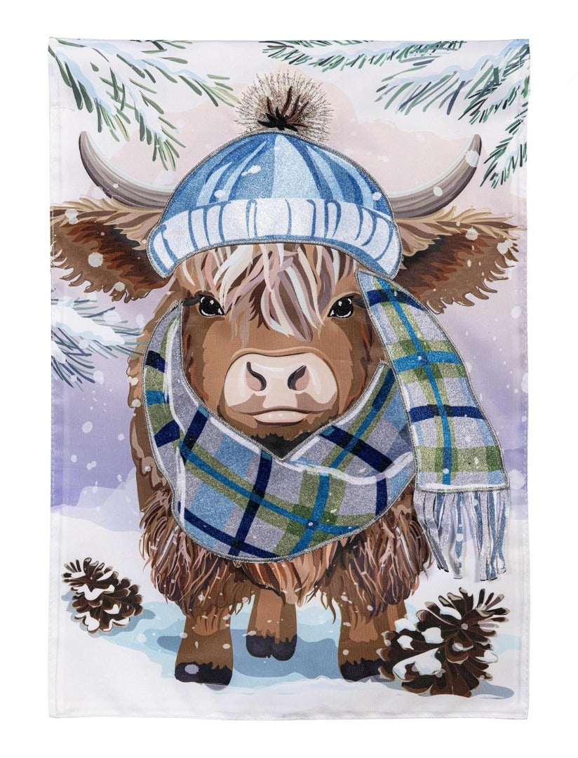 Winter Highland Cow 2 Sided Garden Flag heartlandflags