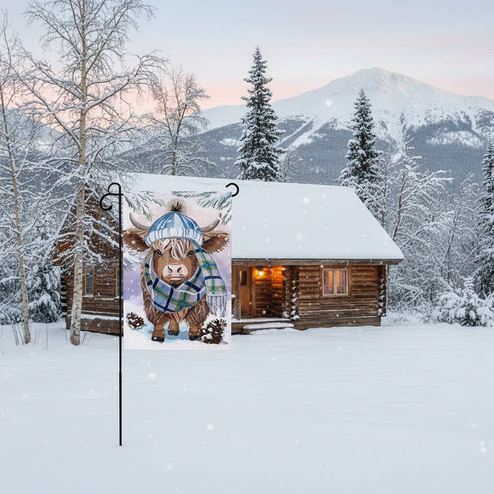 Winter Highland Cow 2 Sided Garden Flag heartlandflags