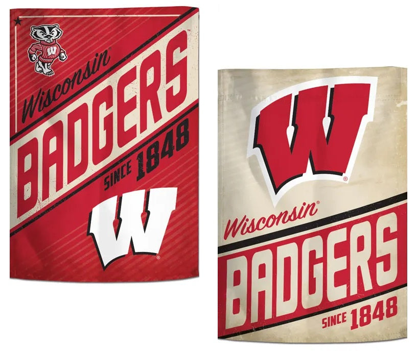 Wisconsin Badgers Garden Flag 2 Sided Retro Vintage heartlandflags