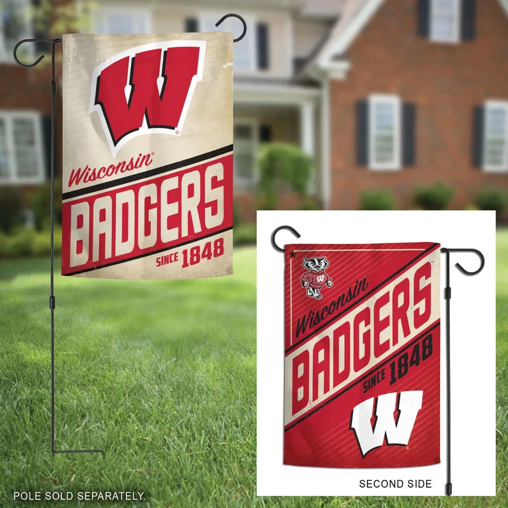 Wisconsin Badgers Garden Flag 2 Sided Retro Vintage heartlandflags