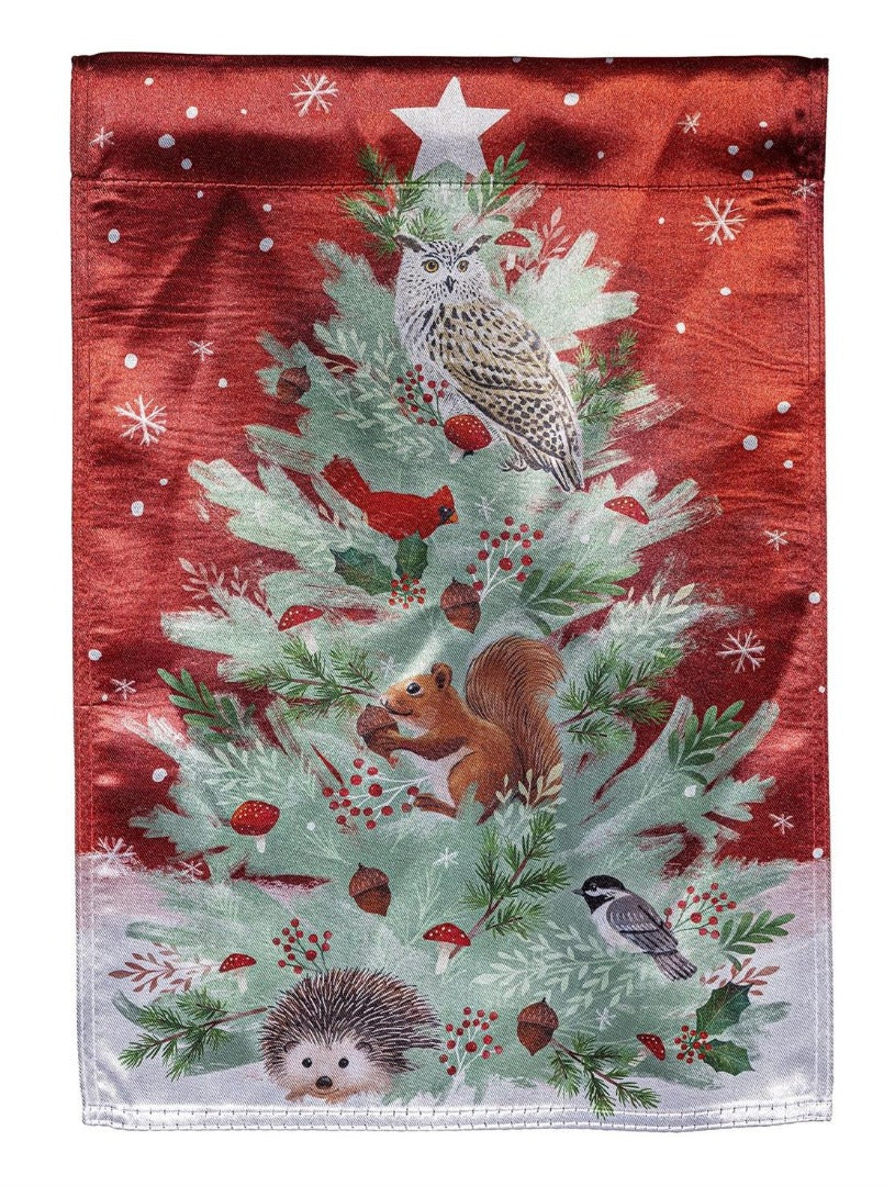 Woodland Animals Christmas Tree Garden Flag ~ 2-Sided Holiday Yard Decoration heartlandflags