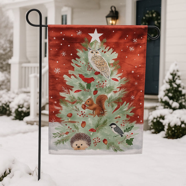 Woodland Animals Christmas Tree Garden Flag ~ 2-Sided Holiday Yard Decoration heartlandflags