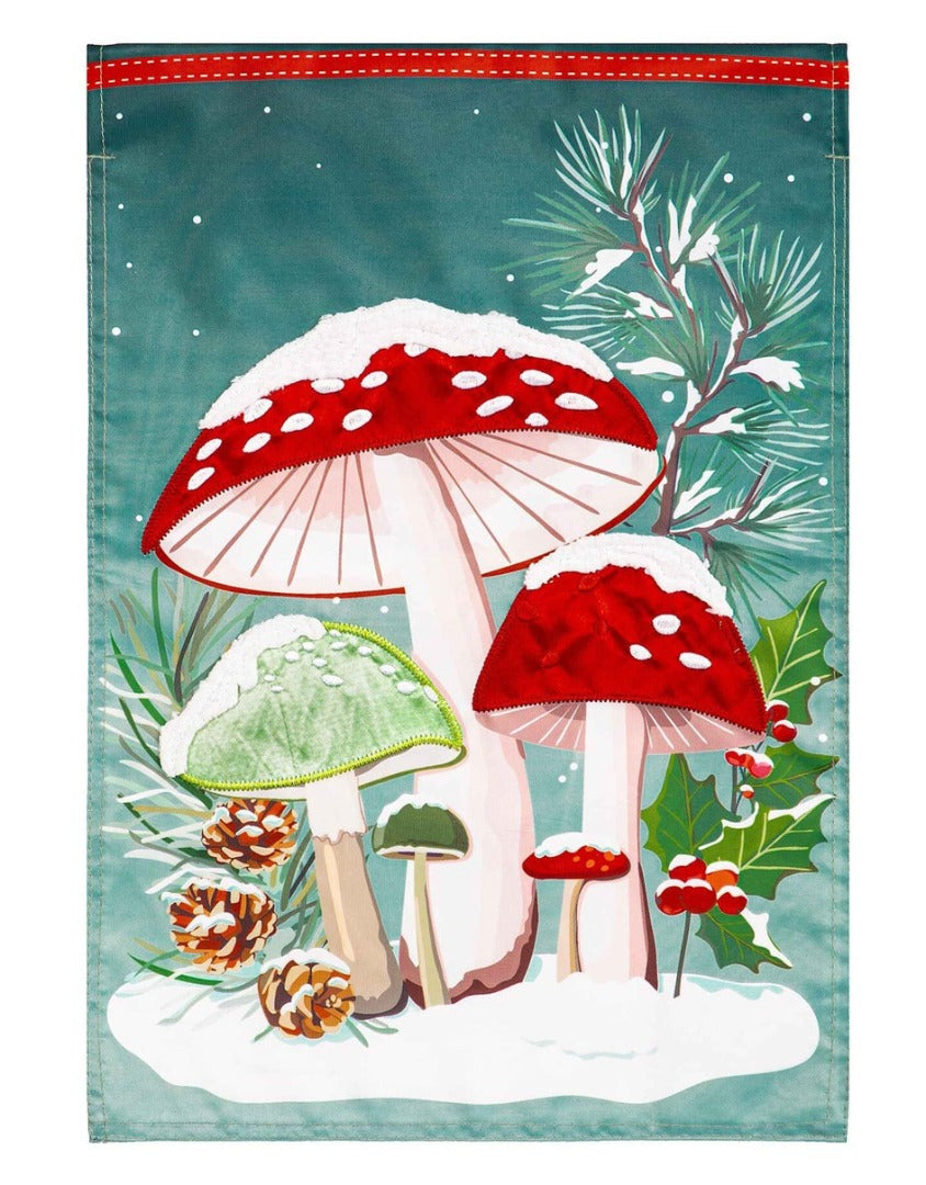 Woodland Winter Mushroom Garden Flag 2 Sided heartlandflags