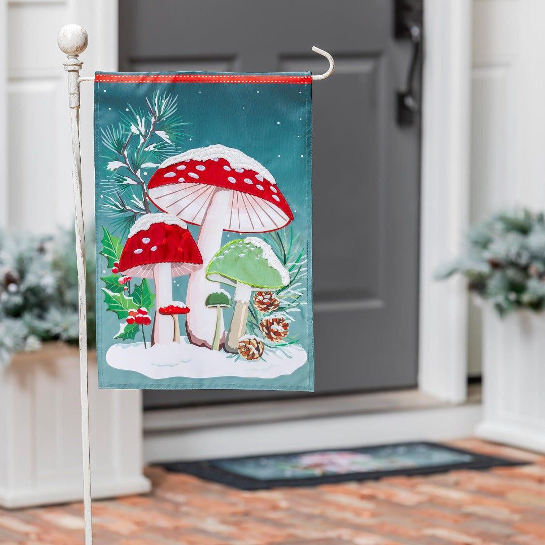 Woodland Winter Mushroom Garden Flag 2 Sided heartlandflags