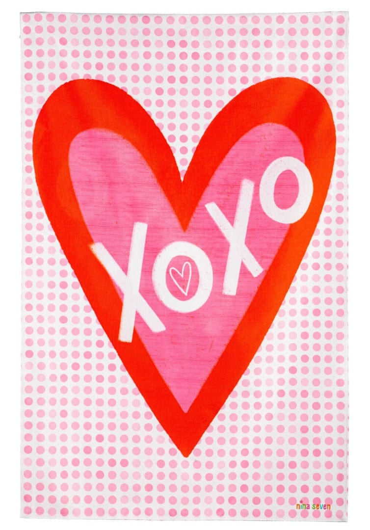 XoXo Heart Valentine Banner Vertical Burlap Flag heartlandflags