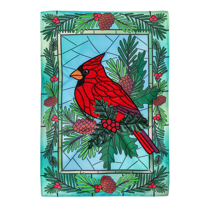 Stained Glass Winter Cardinal Garden Flag heartlandflags