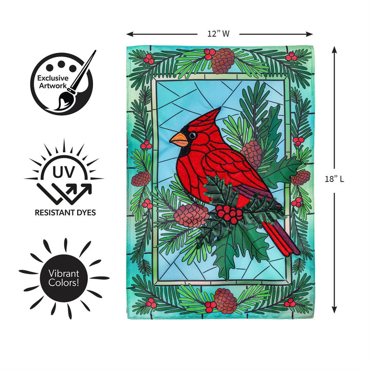 Stained Glass Winter Cardinal Garden Flag heartlandflags