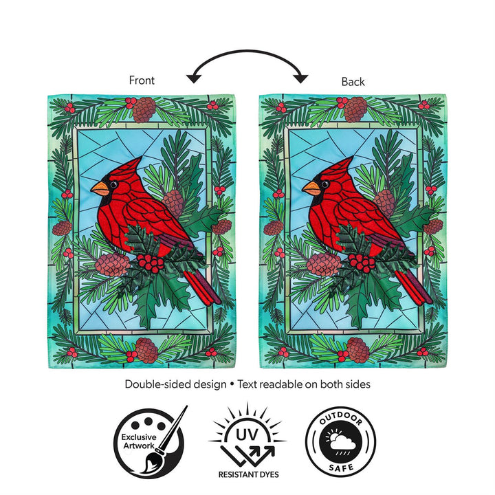 Stained Glass Winter Cardinal Garden Flag heartlandflags