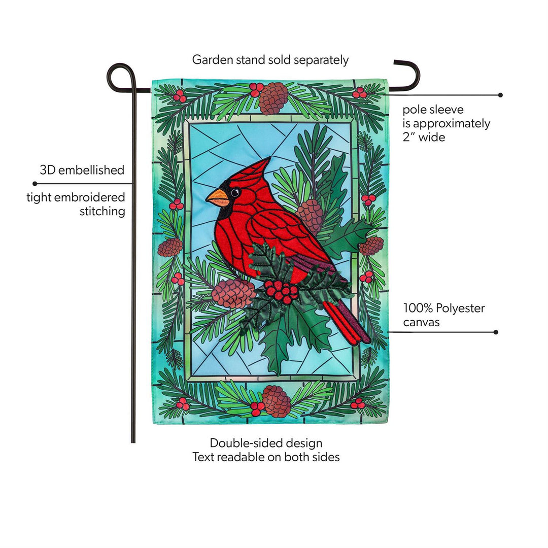 Stained Glass Winter Cardinal Garden Flag heartlandflags