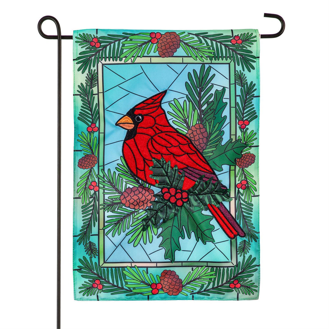 Stained Glass Winter Cardinal Garden Flag heartlandflags