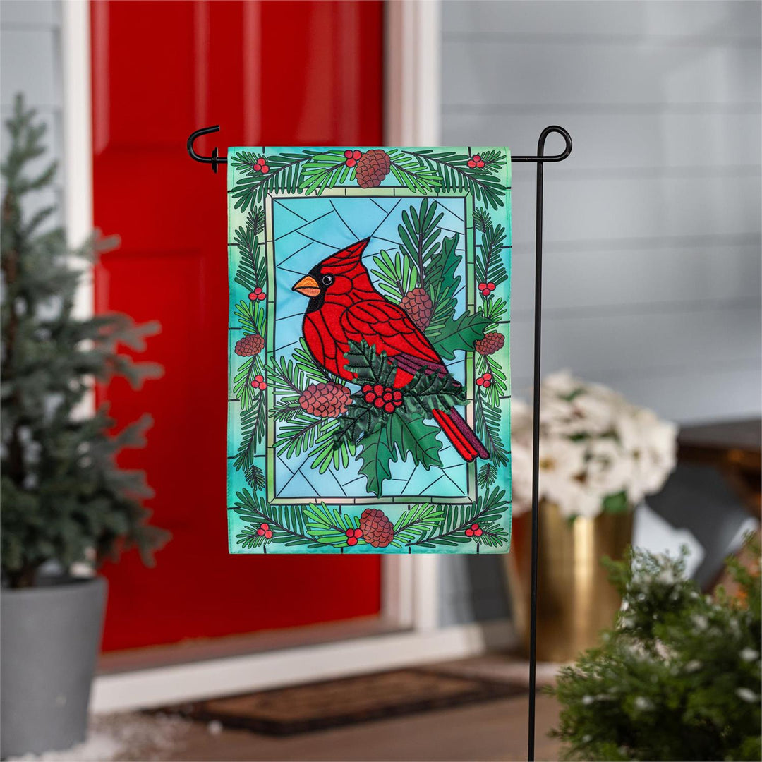 Stained Glass Winter Cardinal Garden Flag heartlandflags