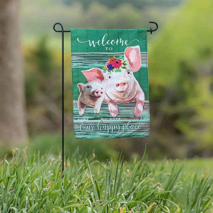 Baby and Mama Pig Garden Flag 2 Sided Our Happy Place 14B10929 Heartland Flags